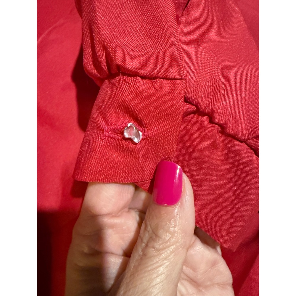 Fashion Lady Blouse Women 40 Red Good Vintage Embroidered Collar Long Sleeve - Picture 8 of 10